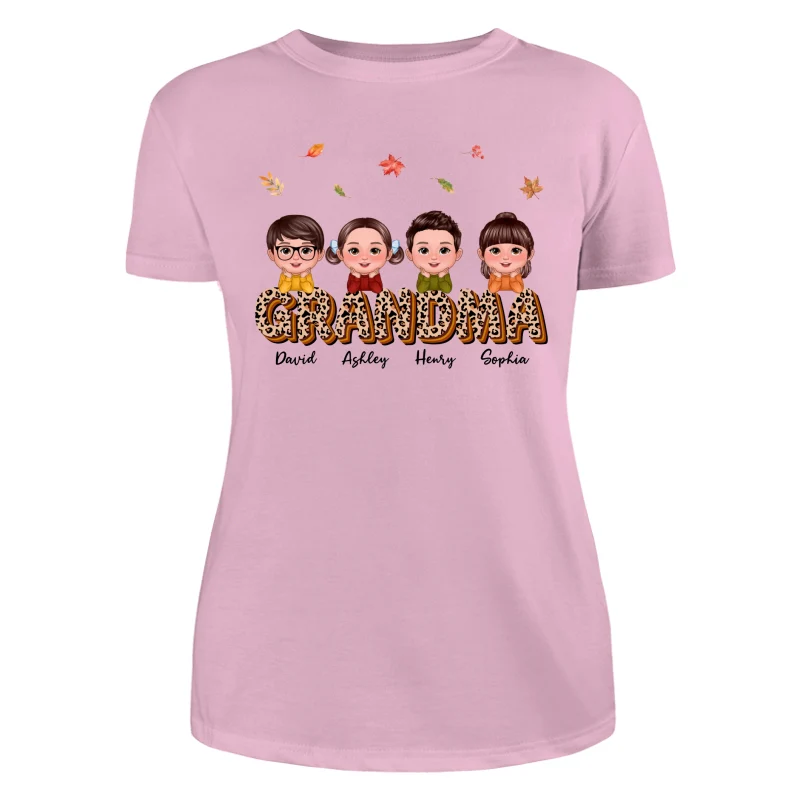 Fall Season Grandma Mom Kids On Text Leopard Personalized Shirt - Image 11