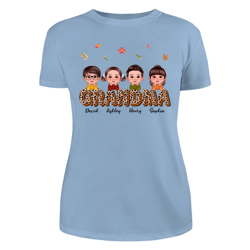 Fall Season Grandma Mom Kids On Text Leopard Personalized Shirt - Image 12
