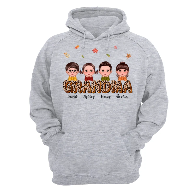 Fall Season Grandma Mom Kids On Text Leopard Personalized Shirt - Image 14