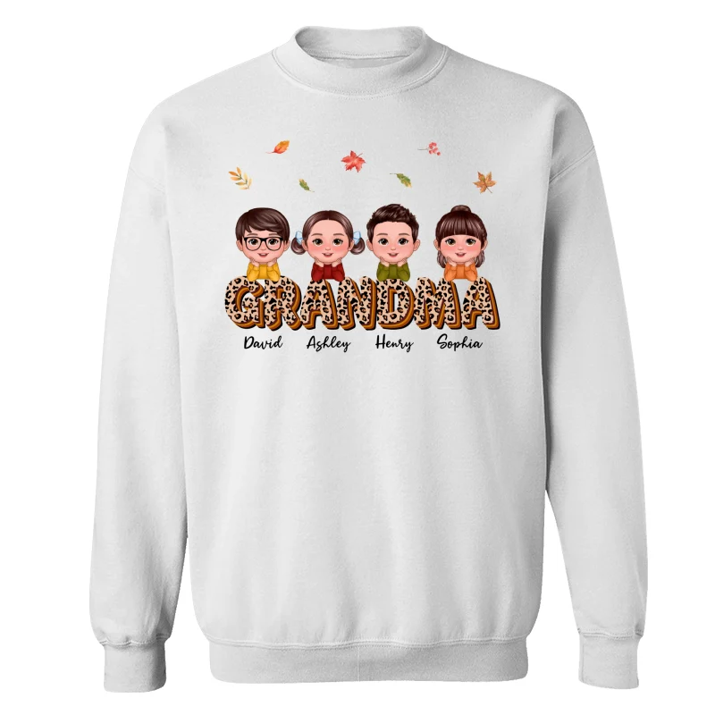 Fall Season Grandma Mom Kids On Text Leopard Personalized Shirt - Image 17