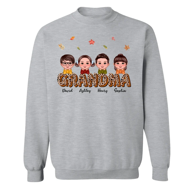 Fall Season Grandma Mom Kids On Text Leopard Personalized Shirt - Image 18