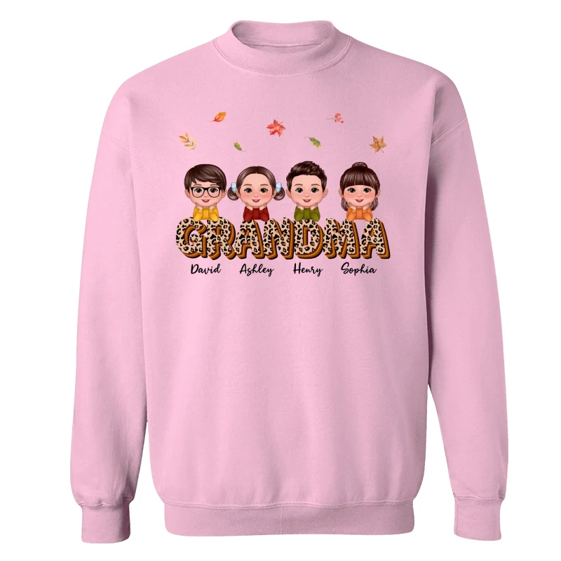 Fall Season Grandma Mom Kids On Text Leopard Personalized Shirt - Image 19