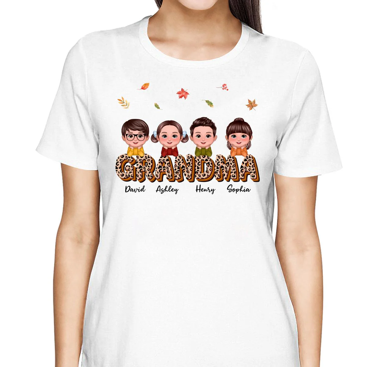 Fall Season Grandma Mom Kids On Text Leopard Personalized Shirt - Image 2