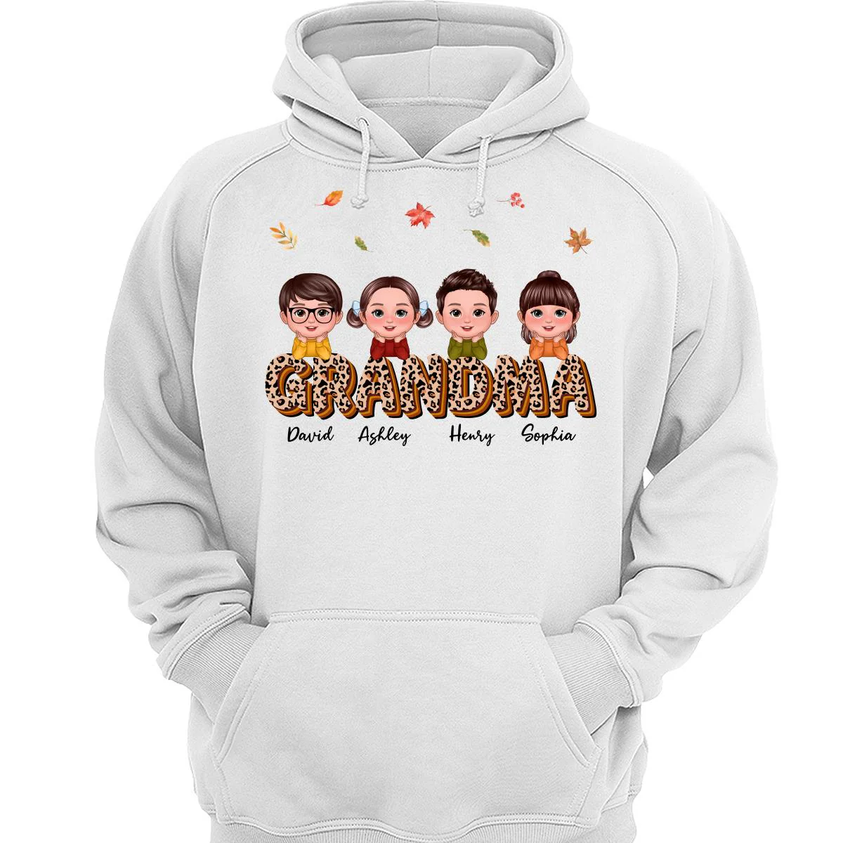 Fall Season Grandma Mom Kids On Text Leopard Personalized Shirt - Image 3