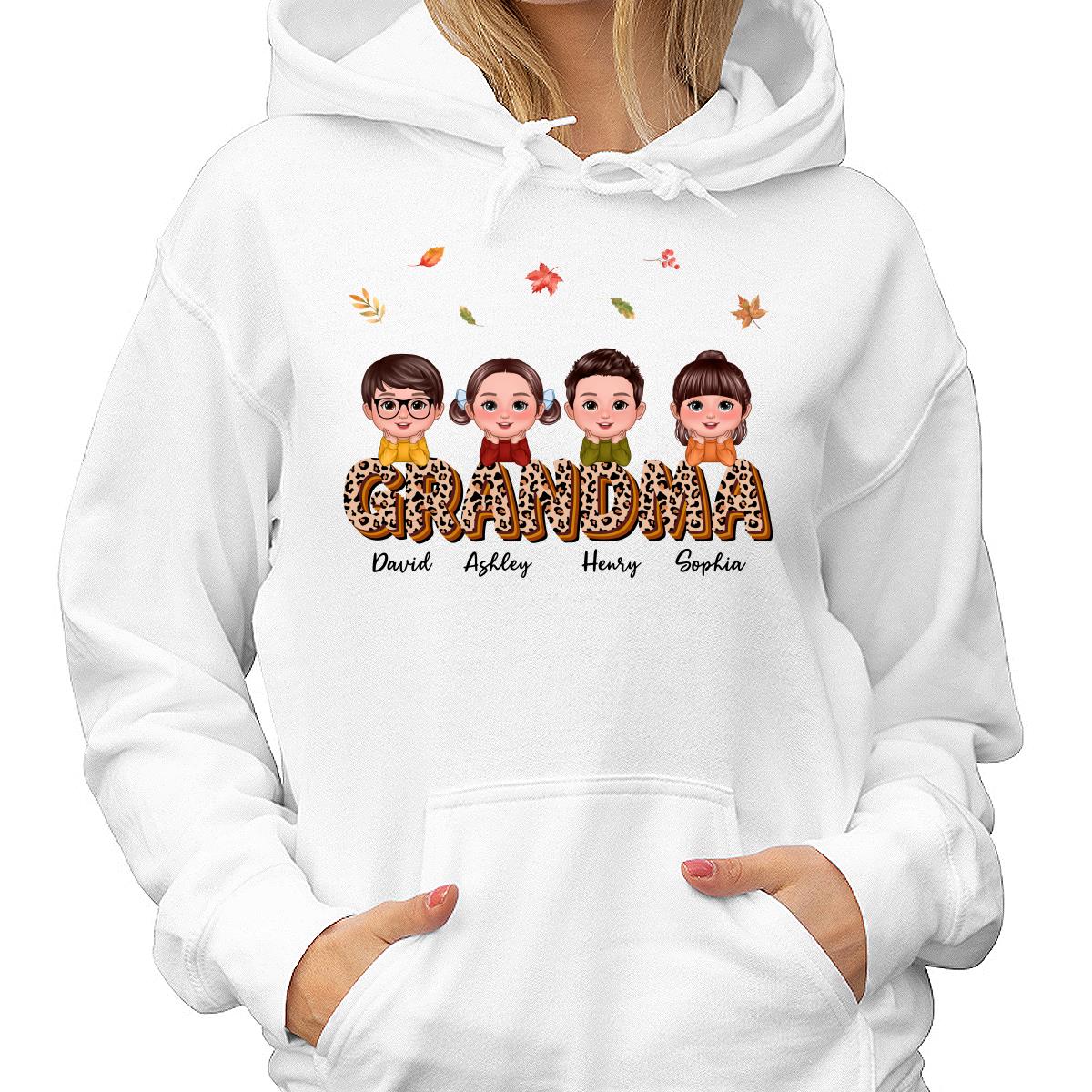 Fall Season Grandma Mom Kids On Text Leopard Personalized Shirt - Image 4