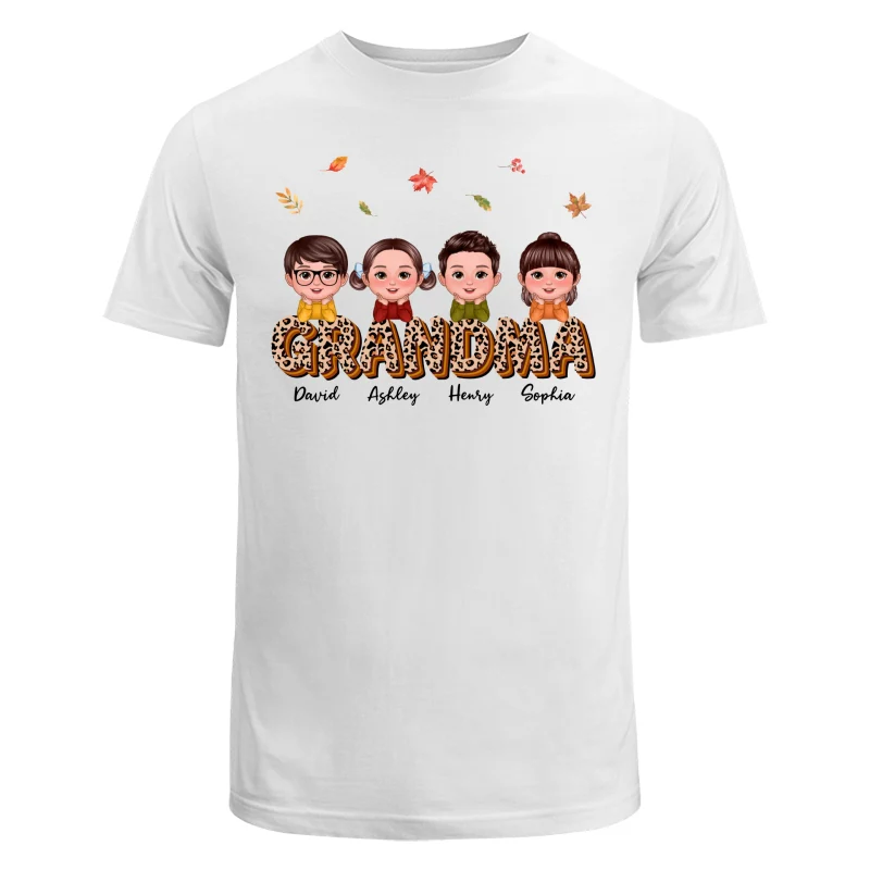 Fall Season Grandma Mom Kids On Text Leopard Personalized Shirt - Image 5