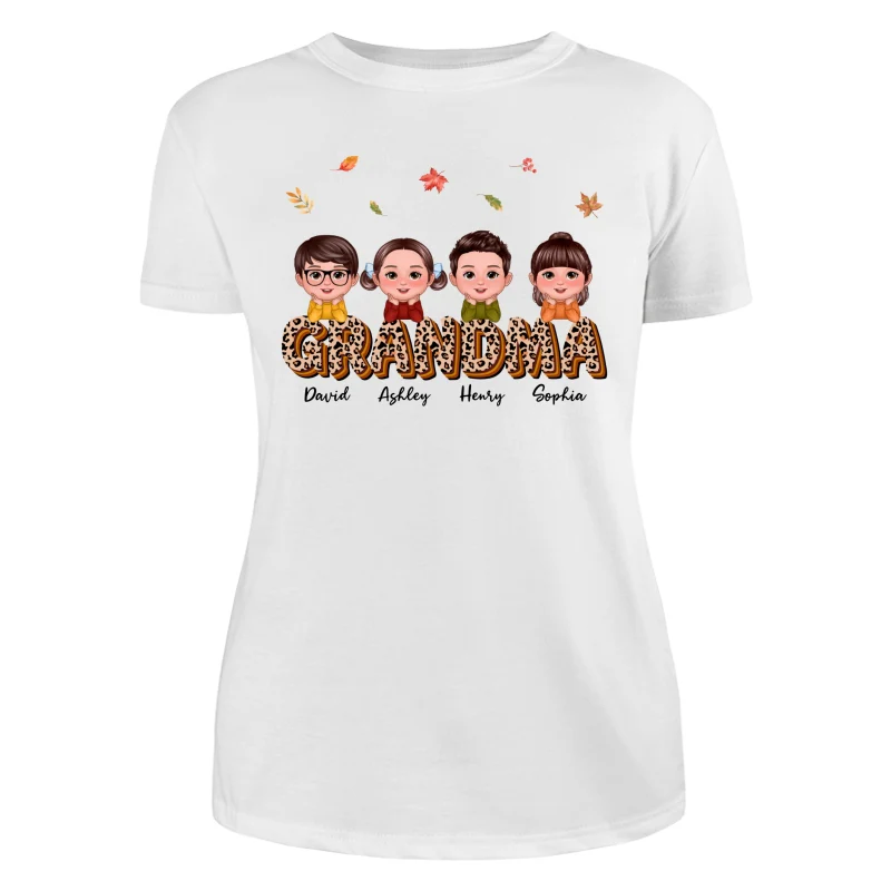 Fall Season Grandma Mom Kids On Text Leopard Personalized Shirt - Image 9