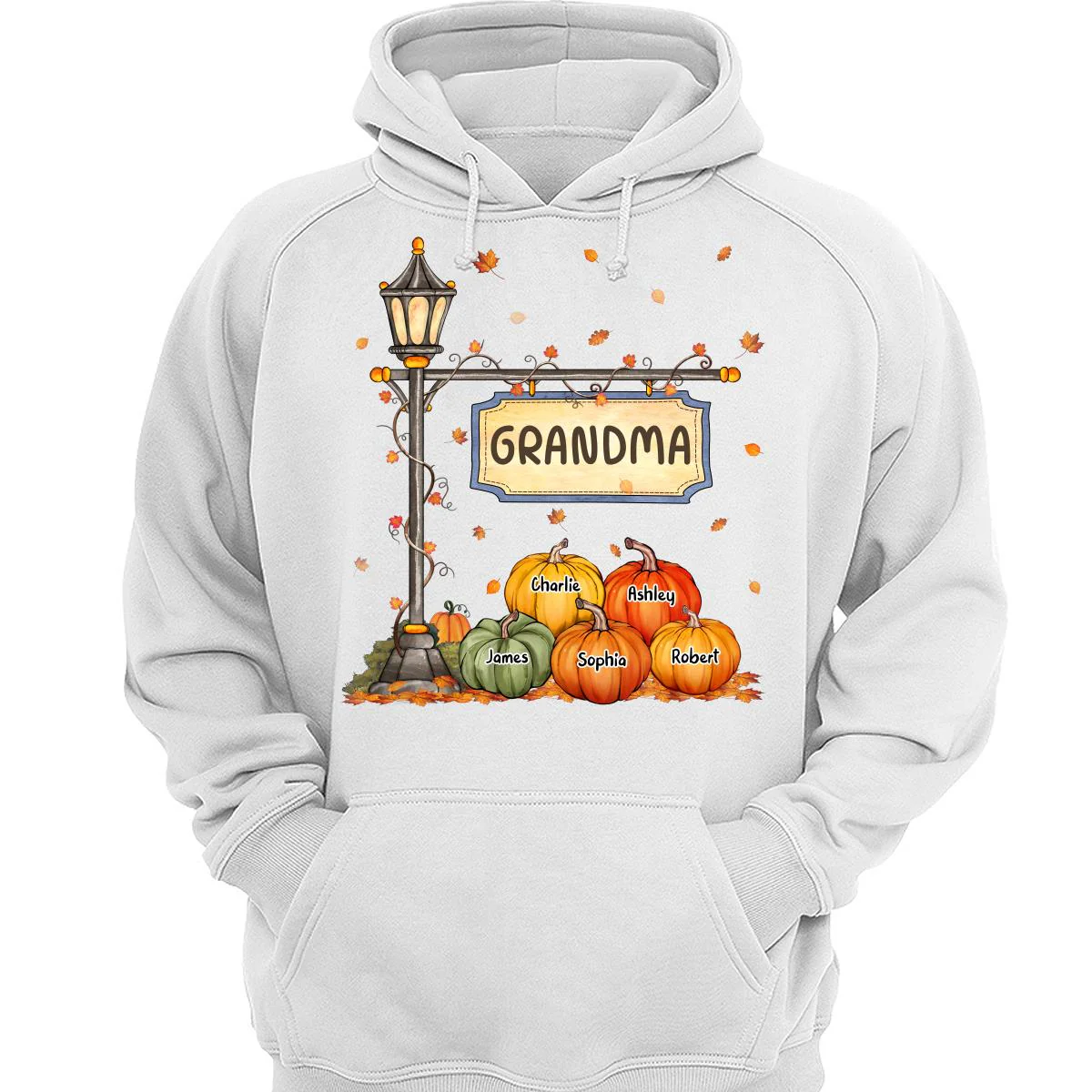 Fall Season Grandma Mom Lamp Post Pumpkins Personalized Shirt - Image 3