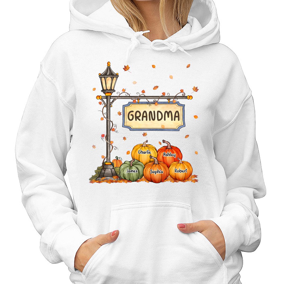 Fall Season Grandma Mom Lamp Post Pumpkins Personalized Shirt - Image 4