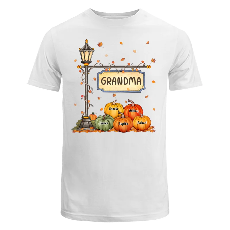 Fall Season Grandma Mom Lamp Post Pumpkins Personalized Shirt - Image 5