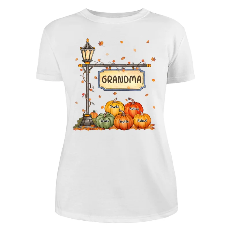 Fall Season Grandma Mom Lamp Post Pumpkins Personalized Shirt - Image 9
