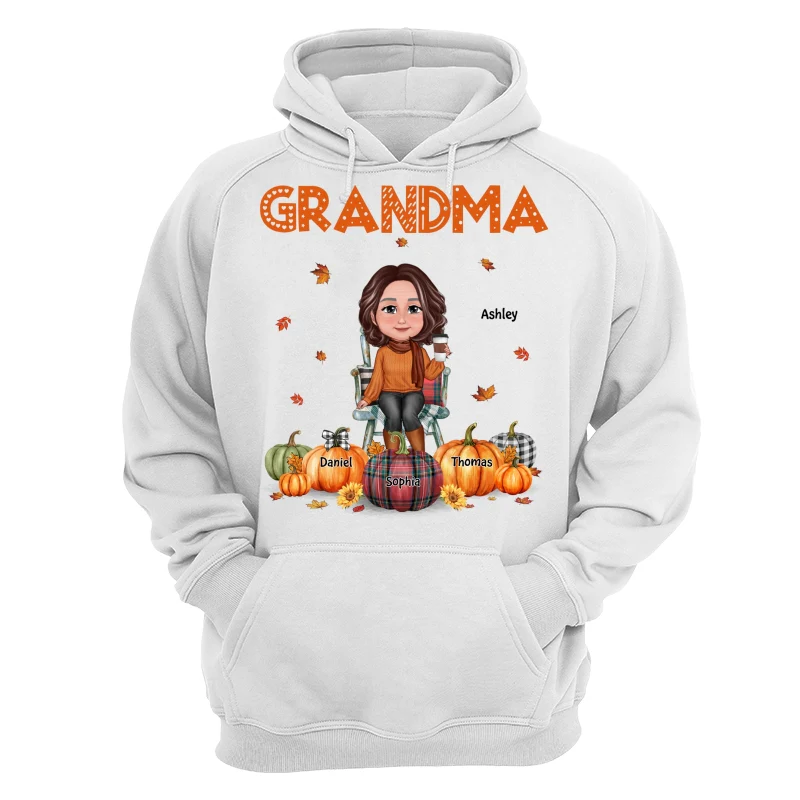 Fall Season Grandma Mom Sitting On Chair Pumpkins Personalized Shirt - Image 13
