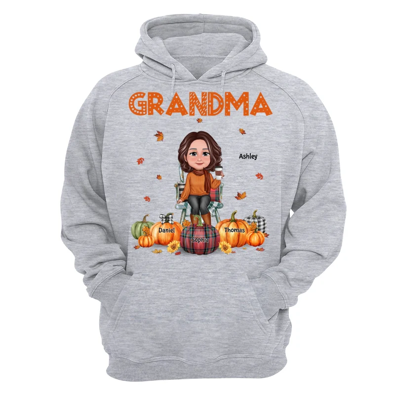 Fall Season Grandma Mom Sitting On Chair Pumpkins Personalized Shirt - Image 14