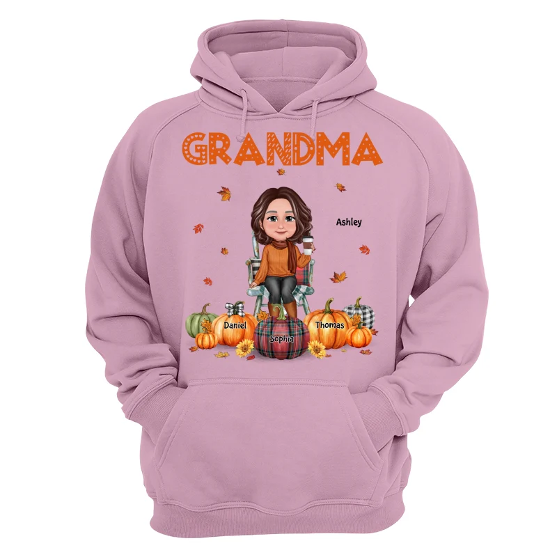 Fall Season Grandma Mom Sitting On Chair Pumpkins Personalized Shirt - Image 15