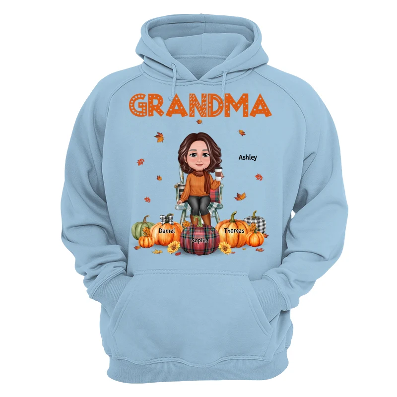 Fall Season Grandma Mom Sitting On Chair Pumpkins Personalized Shirt - Image 16