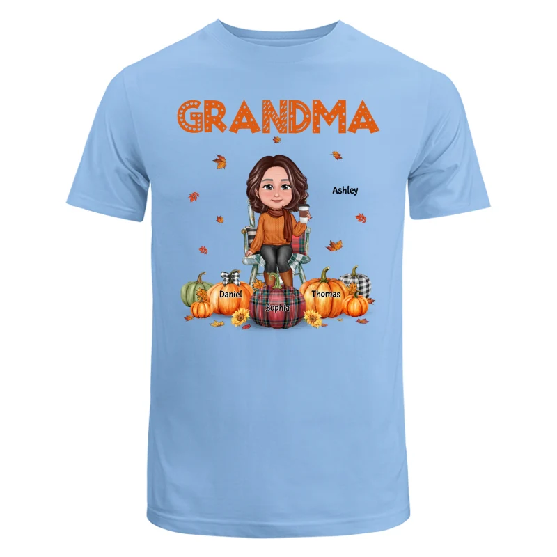 Fall Season Grandma Mom Sitting On Chair Pumpkins Personalized Shirt - Image 8