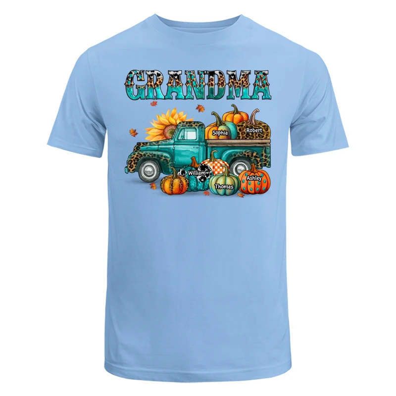 Fall Season Grandma Mom Teal And Leopard Patterned Pumpkins Truck Personalized Shirt - Image 8