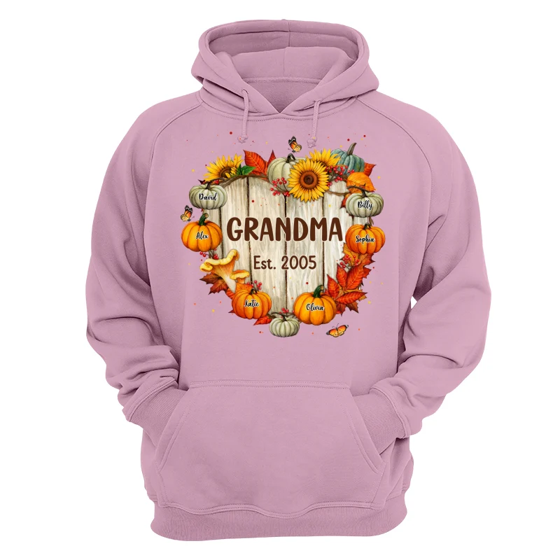 Fall Season Grandma Mom Wood Heart Sign Pumpkins Personalized Shirt - Image 15