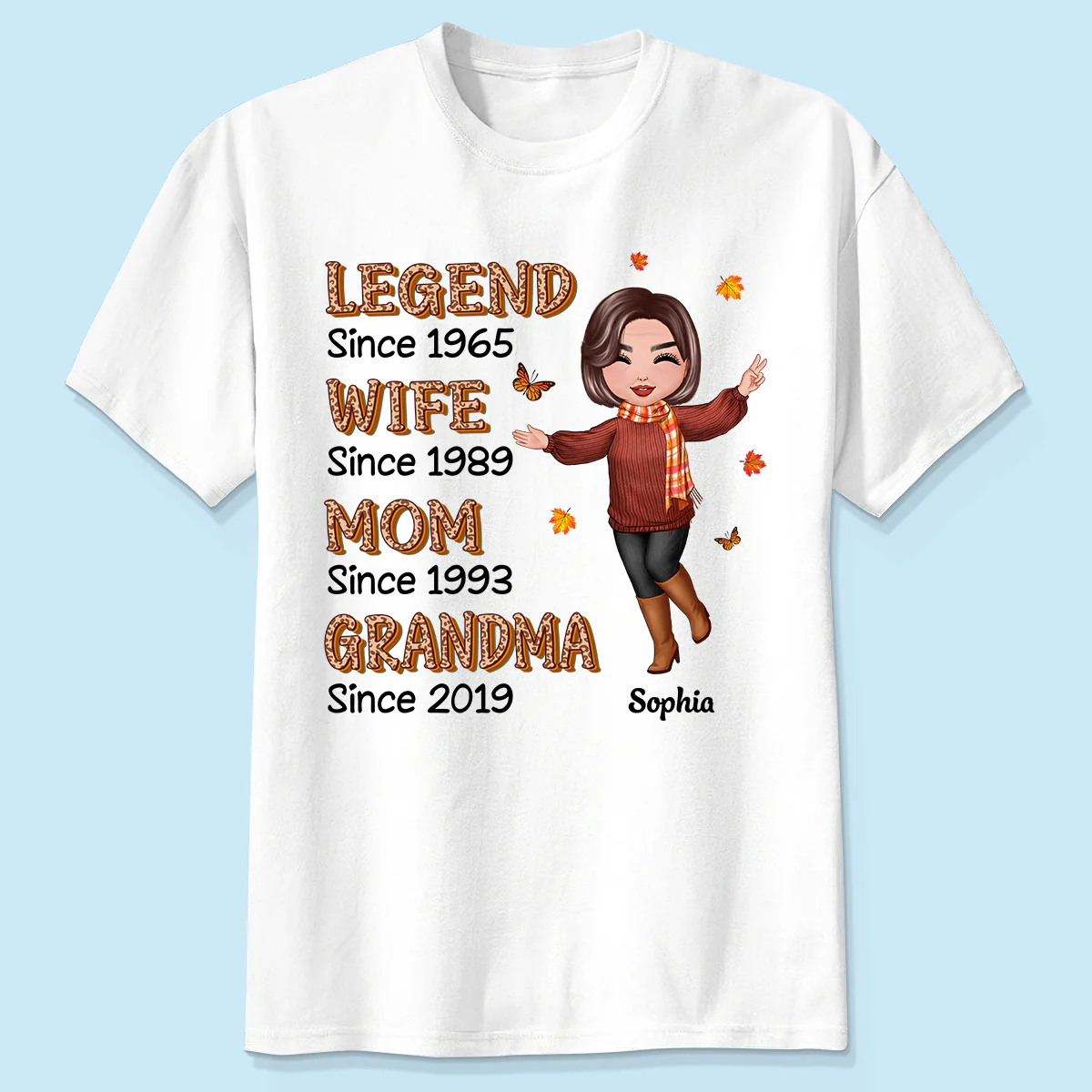 Fall Season Half Leopard Happy Doll Woman Legend Wife Mom Grandma Personalized Shirt