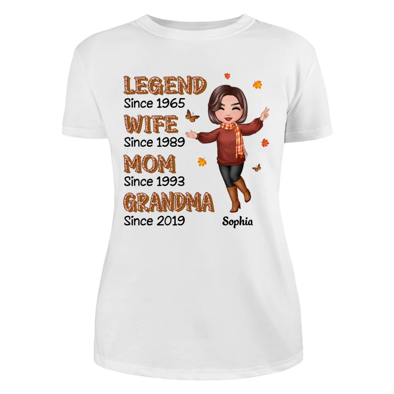 Fall Season Half Leopard Happy Doll Woman Legend Wife Mom Grandma Personalized Shirt - Image 11