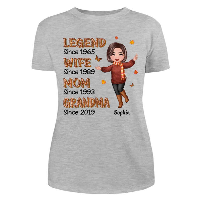 Fall Season Half Leopard Happy Doll Woman Legend Wife Mom Grandma Personalized Shirt - Image 12