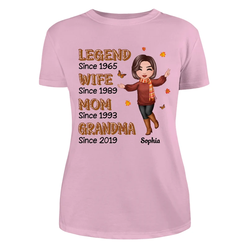Fall Season Half Leopard Happy Doll Woman Legend Wife Mom Grandma Personalized Shirt - Image 13