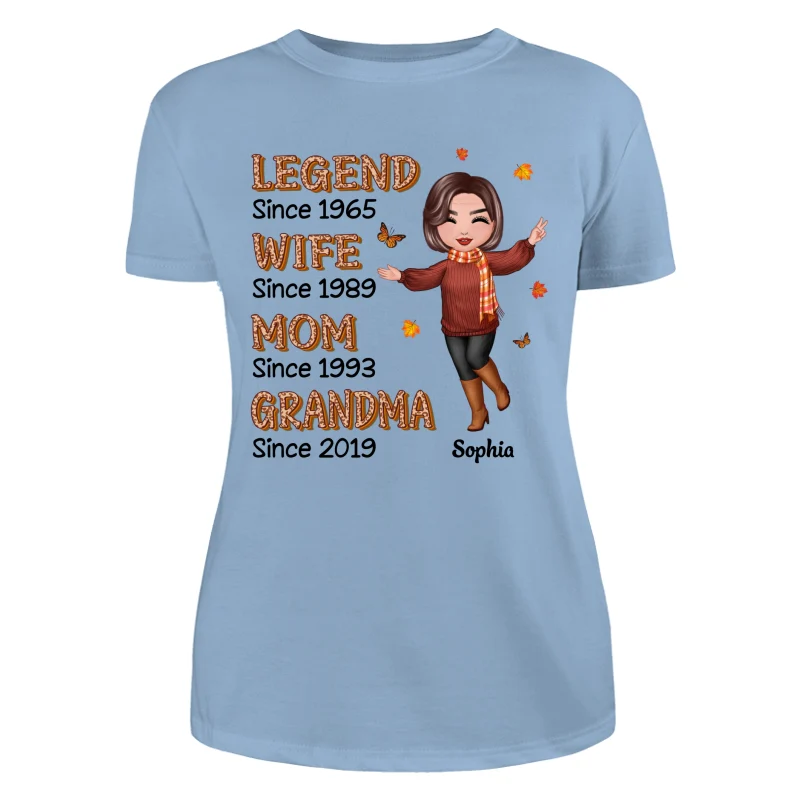 Fall Season Half Leopard Happy Doll Woman Legend Wife Mom Grandma Personalized Shirt - Image 14