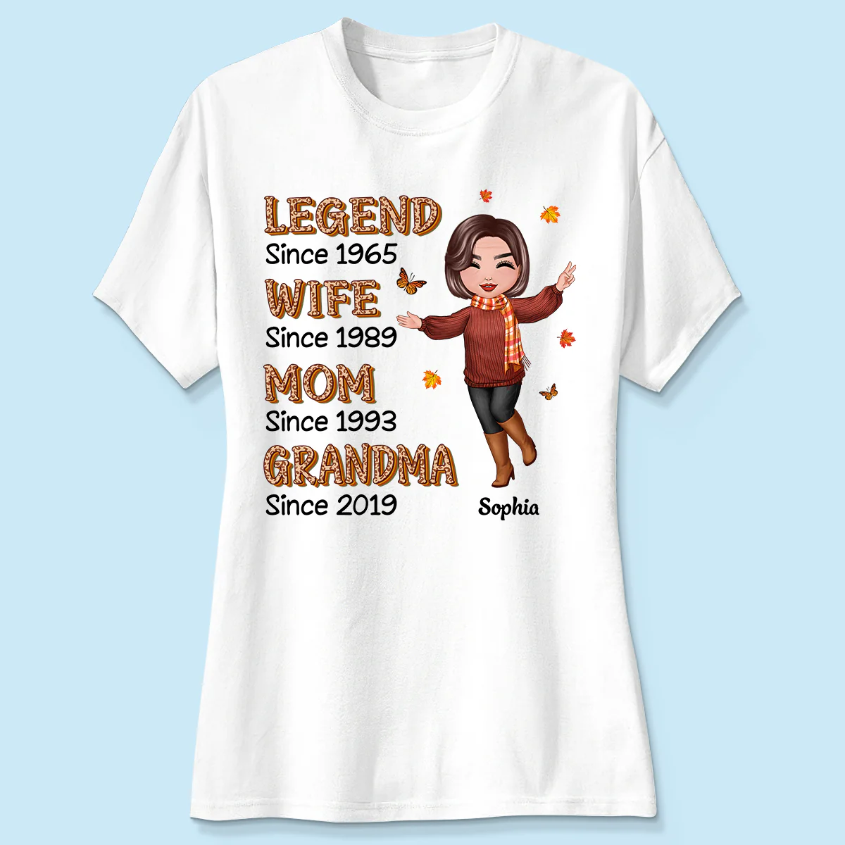 Fall Season Half Leopard Happy Doll Woman Legend Wife Mom Grandma Personalized Shirt - Image 4