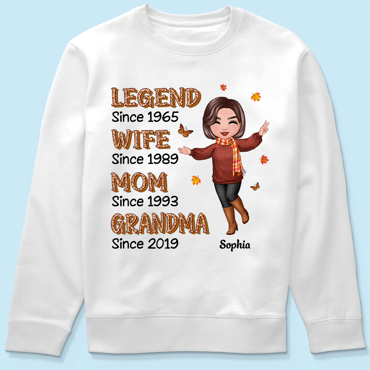 Fall Season Half Leopard Happy Doll Woman Legend Wife Mom Grandma Personalized Shirt - Image 6