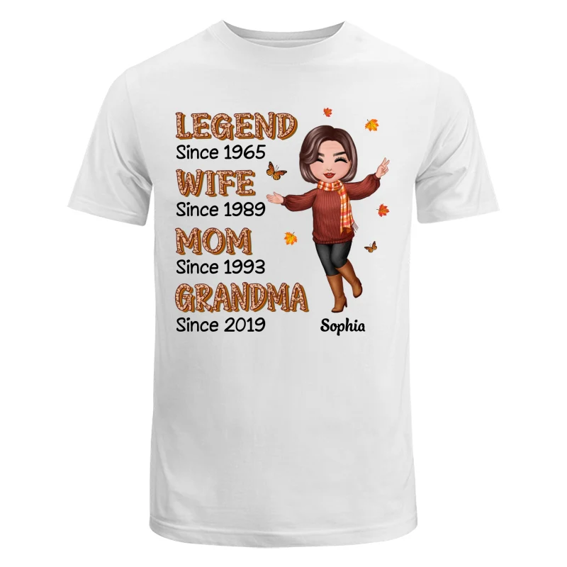 Fall Season Half Leopard Happy Doll Woman Legend Wife Mom Grandma Personalized Shirt - Image 7