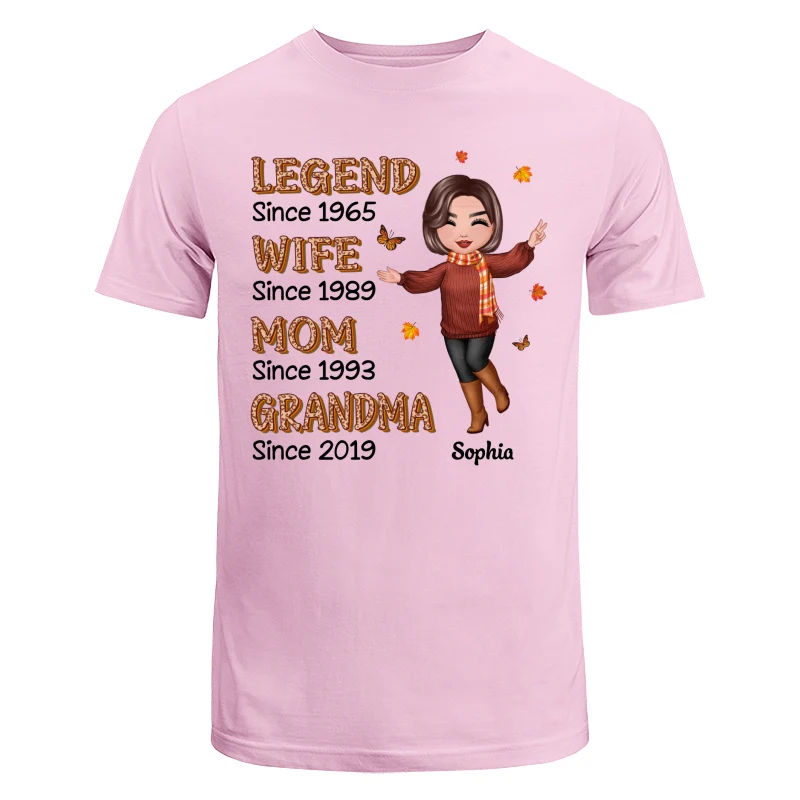 Fall Season Half Leopard Happy Doll Woman Legend Wife Mom Grandma Personalized Shirt - Image 9