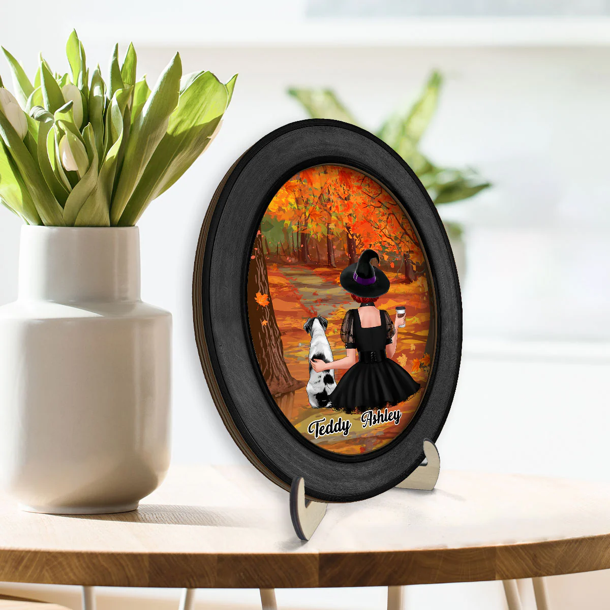 Fall Season Halloween Dog Mom Personalized 2-Layer Wooden Plaque, Halloween Decoration - Image 3