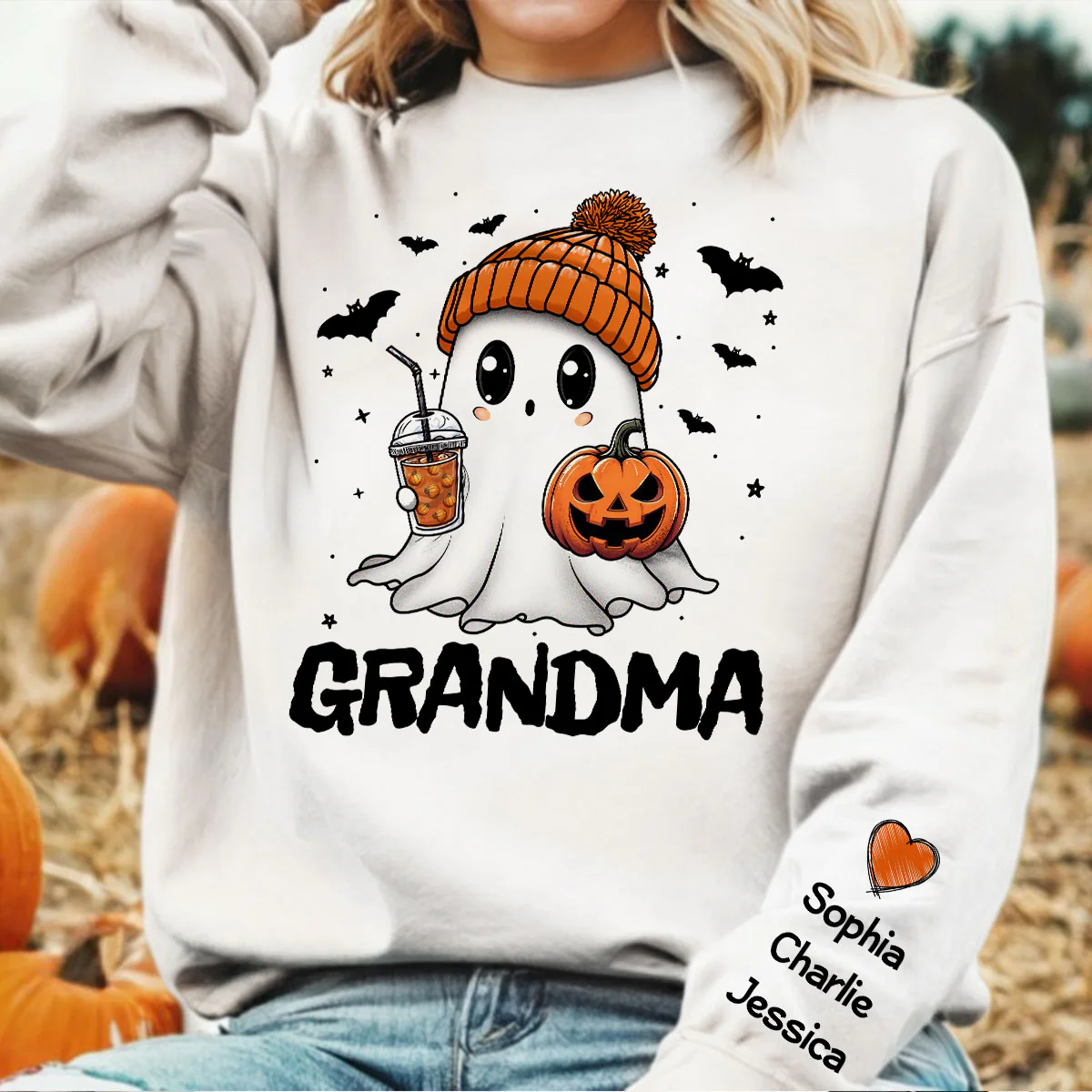 Fall Season Halloween Grandma Boo Personalized Sleeve Printed Sweatshirt, Gift For Grandma - Image 10
