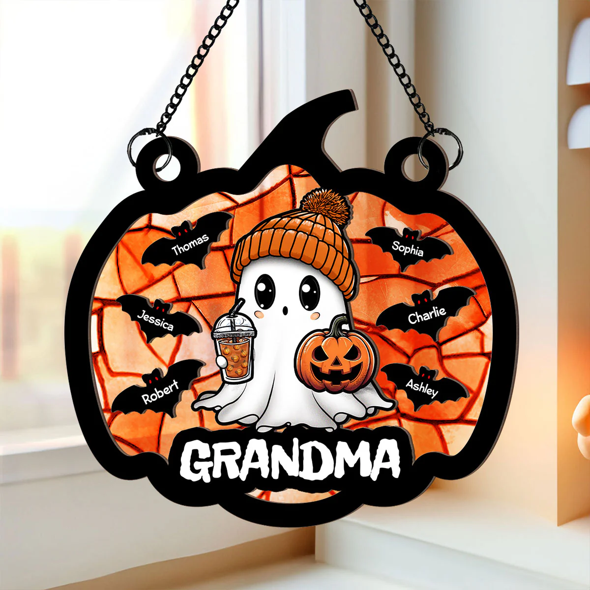 Fall Season Halloween Grandma Boo Personalized Suncatcher, Halloween Decoration - Image 2
