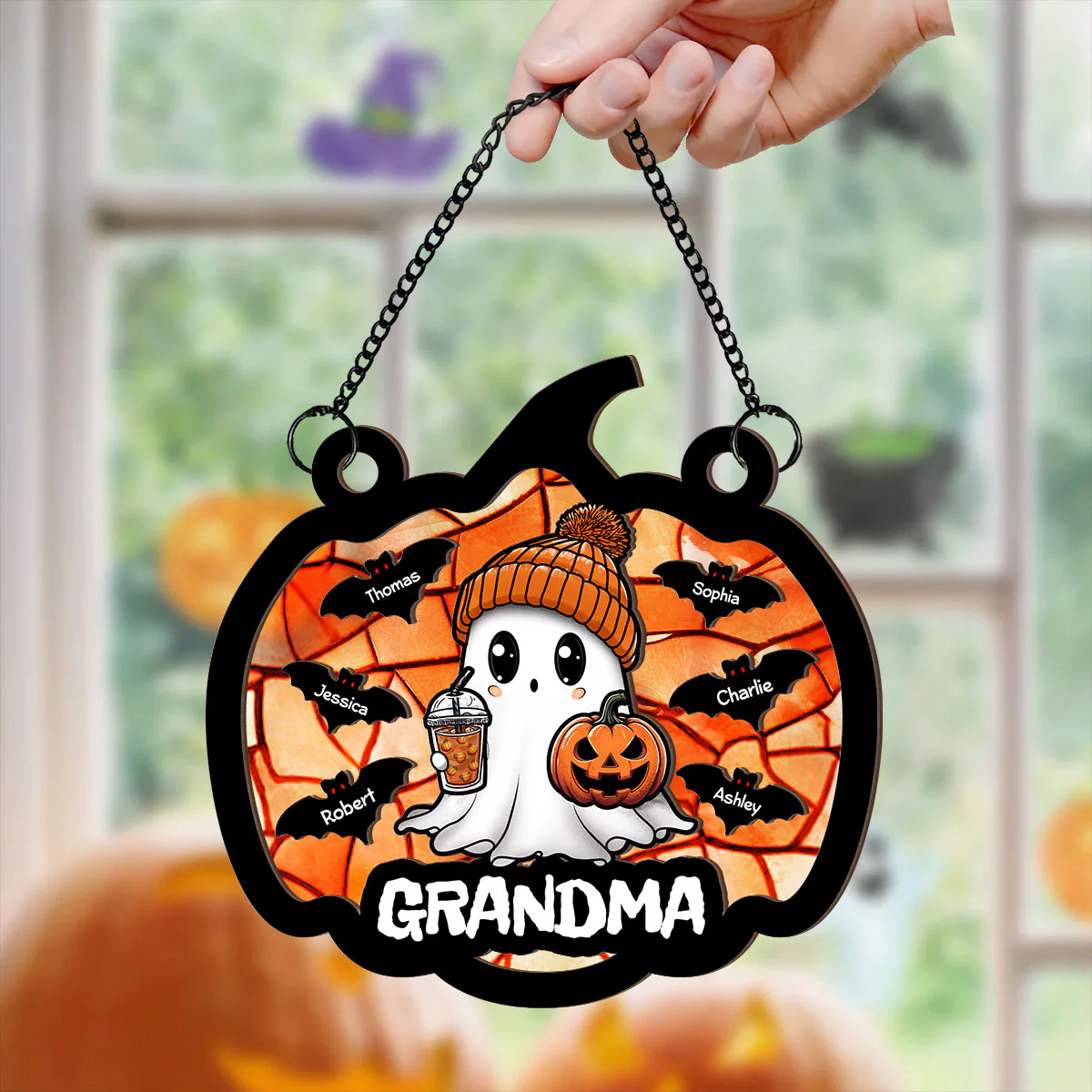 Fall Season Halloween Grandma Boo Personalized Suncatcher, Halloween Decoration - Image 4
