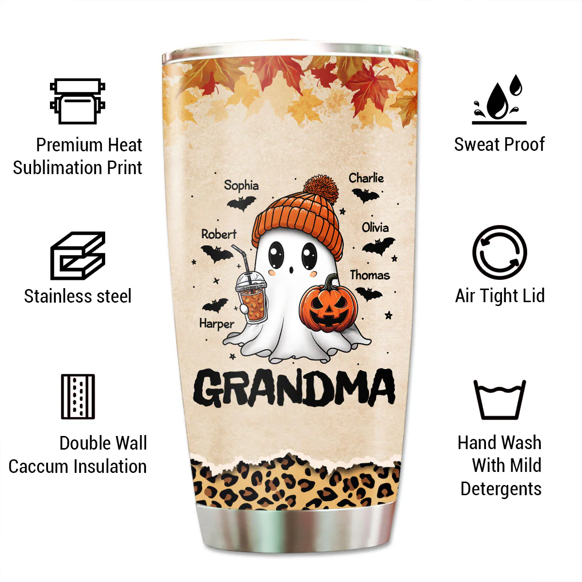 Fall Season Halloween Grandma Boo Personalized Tumbler - Image 3