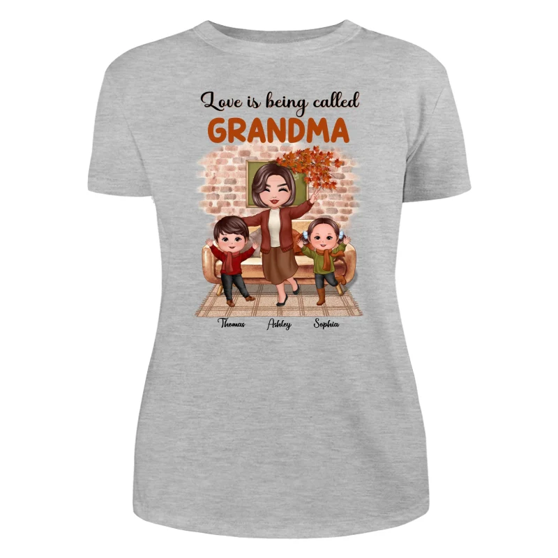 Fall Season Happy Doll Grandma And Grandkids Brick Background In House Personalized Shirt - Image 10