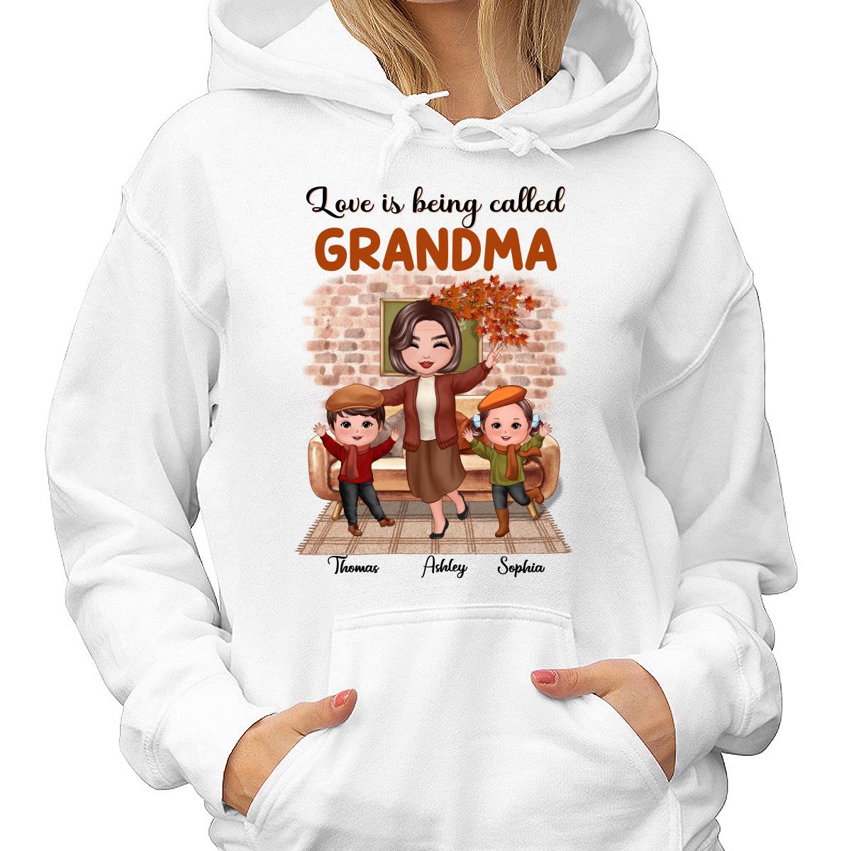 Fall Season Happy Doll Grandma And Grandkids Brick Background In House Personalized Shirt - Image 4