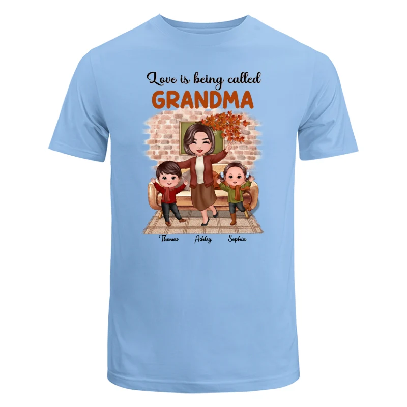 Fall Season Happy Doll Grandma And Grandkids Brick Background In House Personalized Shirt - Image 8