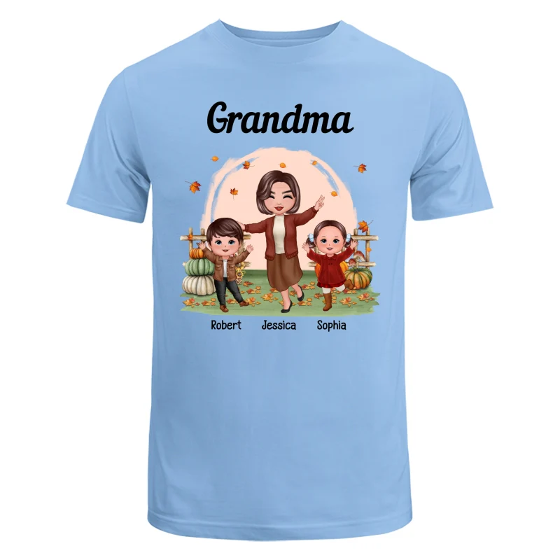 Fall Season Happy Doll Grandma And Grandkids In The Pumpkin Patch Personalized Shirt - Image 8