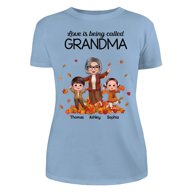 Fall Season Happy Doll Grandma And Grandkids Playing With Autumn Leaves Pile Personalized Shirt - Image 12