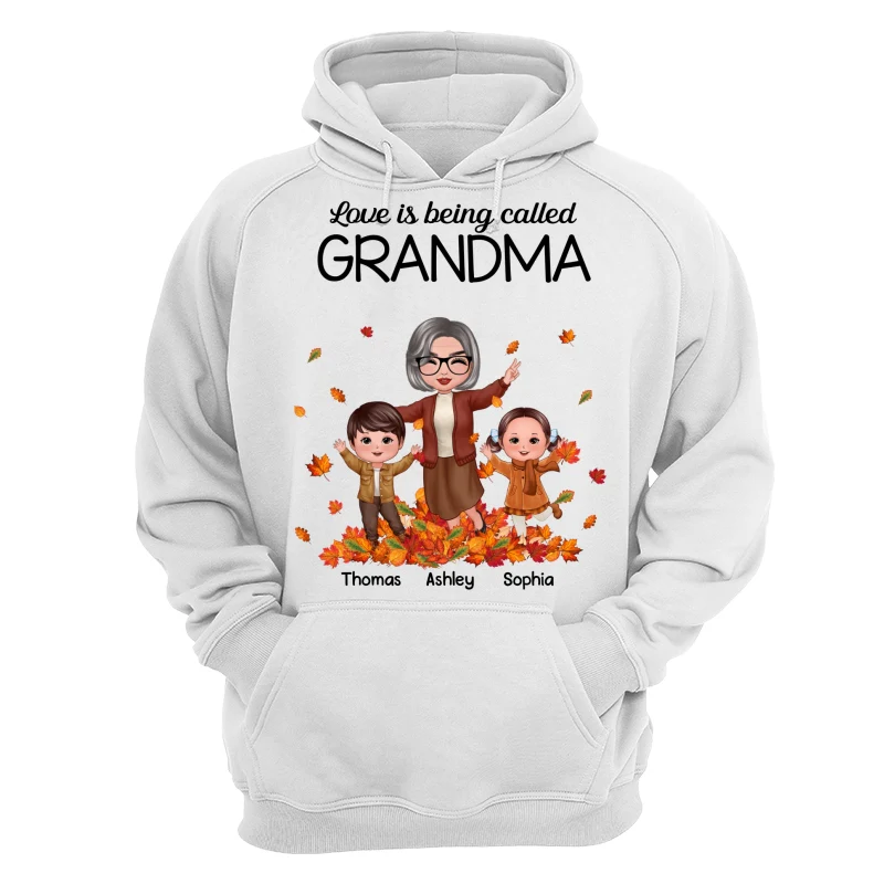 Fall Season Happy Doll Grandma And Grandkids Playing With Autumn Leaves Pile Personalized Shirt - Image 13