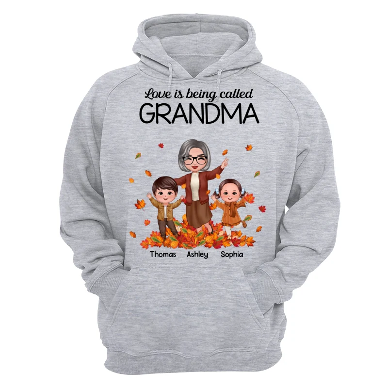 Fall Season Happy Doll Grandma And Grandkids Playing With Autumn Leaves Pile Personalized Shirt - Image 14