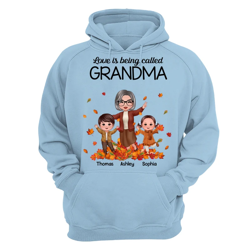 Fall Season Happy Doll Grandma And Grandkids Playing With Autumn Leaves Pile Personalized Shirt - Image 16