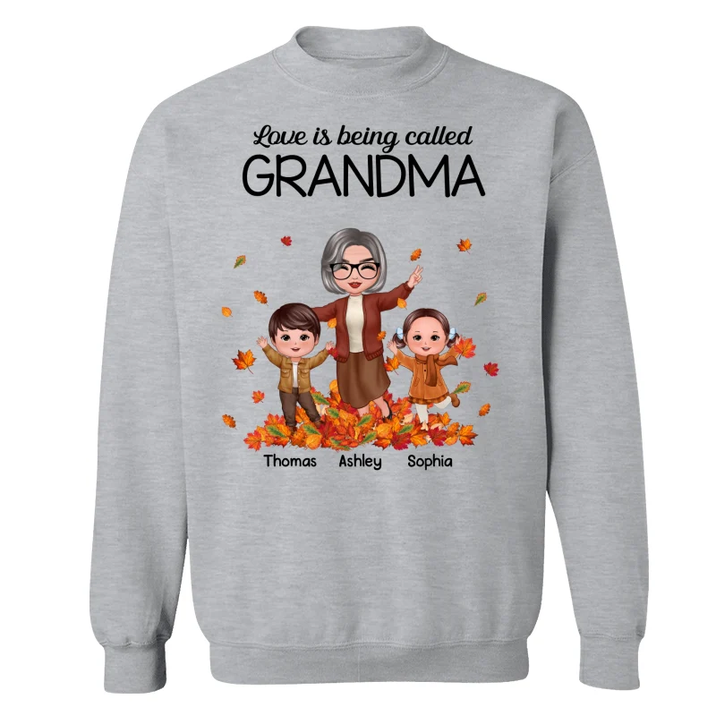 Fall Season Happy Doll Grandma And Grandkids Playing With Autumn Leaves Pile Personalized Shirt - Image 18