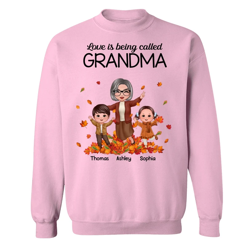 Fall Season Happy Doll Grandma And Grandkids Playing With Autumn Leaves Pile Personalized Shirt - Image 19