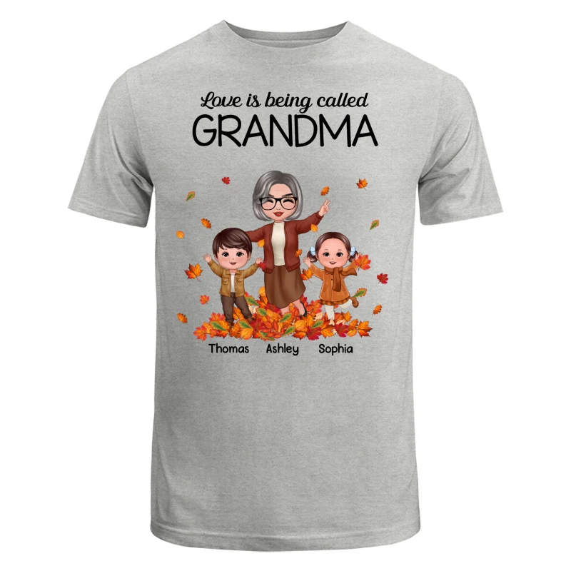 Fall Season Happy Doll Grandma And Grandkids Playing With Autumn Leaves Pile Personalized Shirt - Image 6