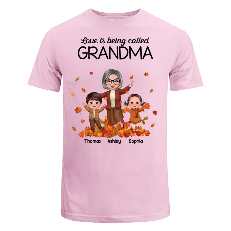 Fall Season Happy Doll Grandma And Grandkids Playing With Autumn Leaves Pile Personalized Shirt - Image 7