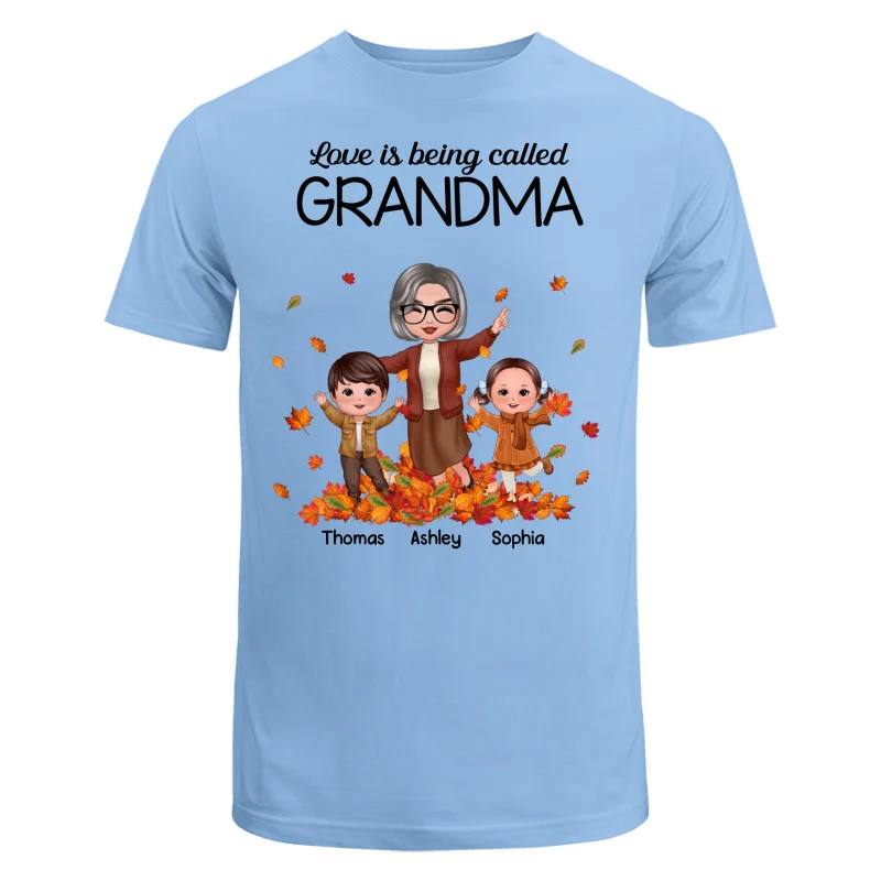 Fall Season Happy Doll Grandma And Grandkids Playing With Autumn Leaves Pile Personalized Shirt - Image 8
