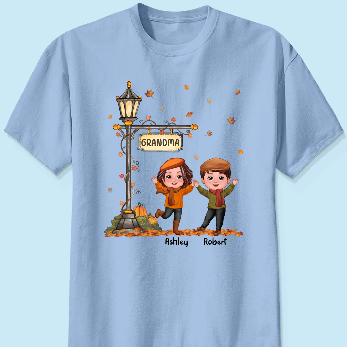 Fall Season Happy Doll Kids Under Lamp Post Personalized Shirt, Fall Season Gift For Grandma - Image 10